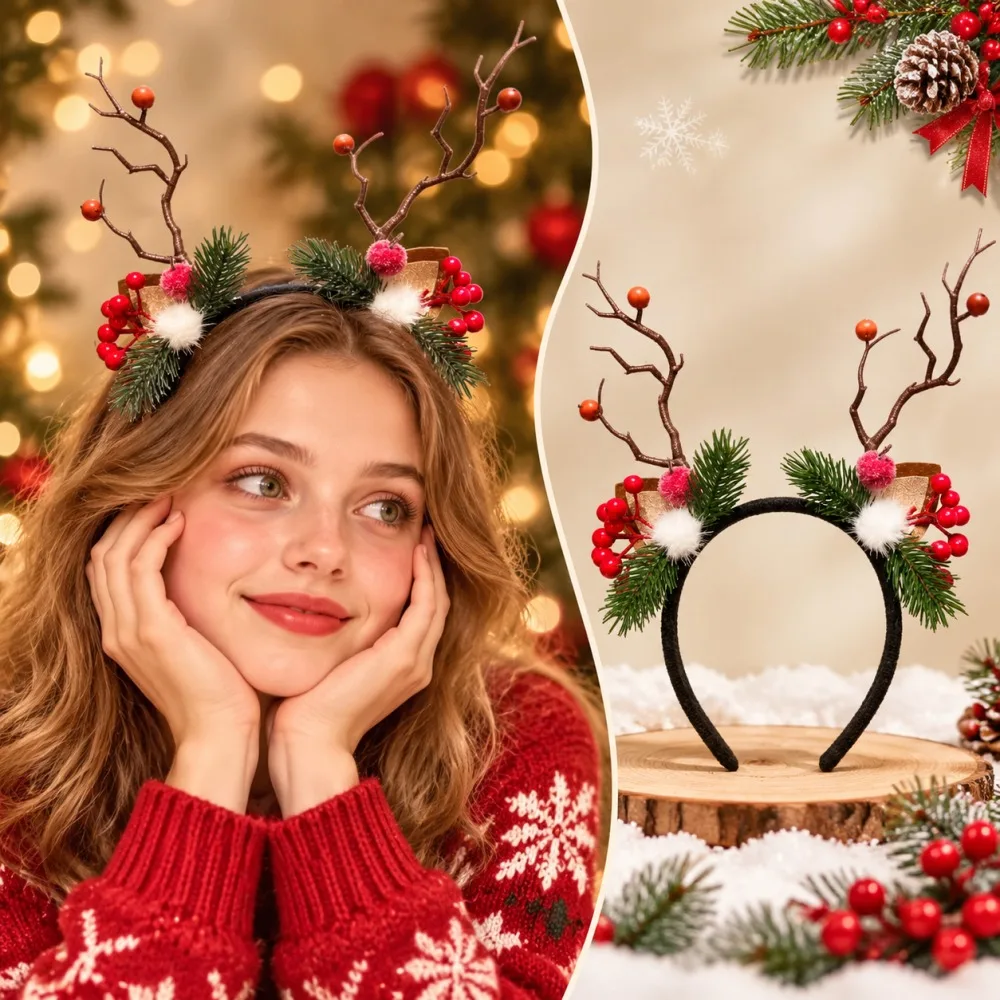 Reindeer Antlers Headband - Bando Tanduk Rusa Natal dengan Lonceng,