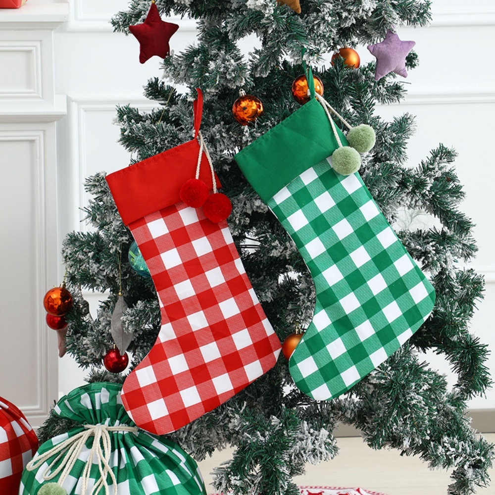 Kaus Kaki Natal Bermotif Kotak - Christmas Stocking Hanging ulasan dan harga